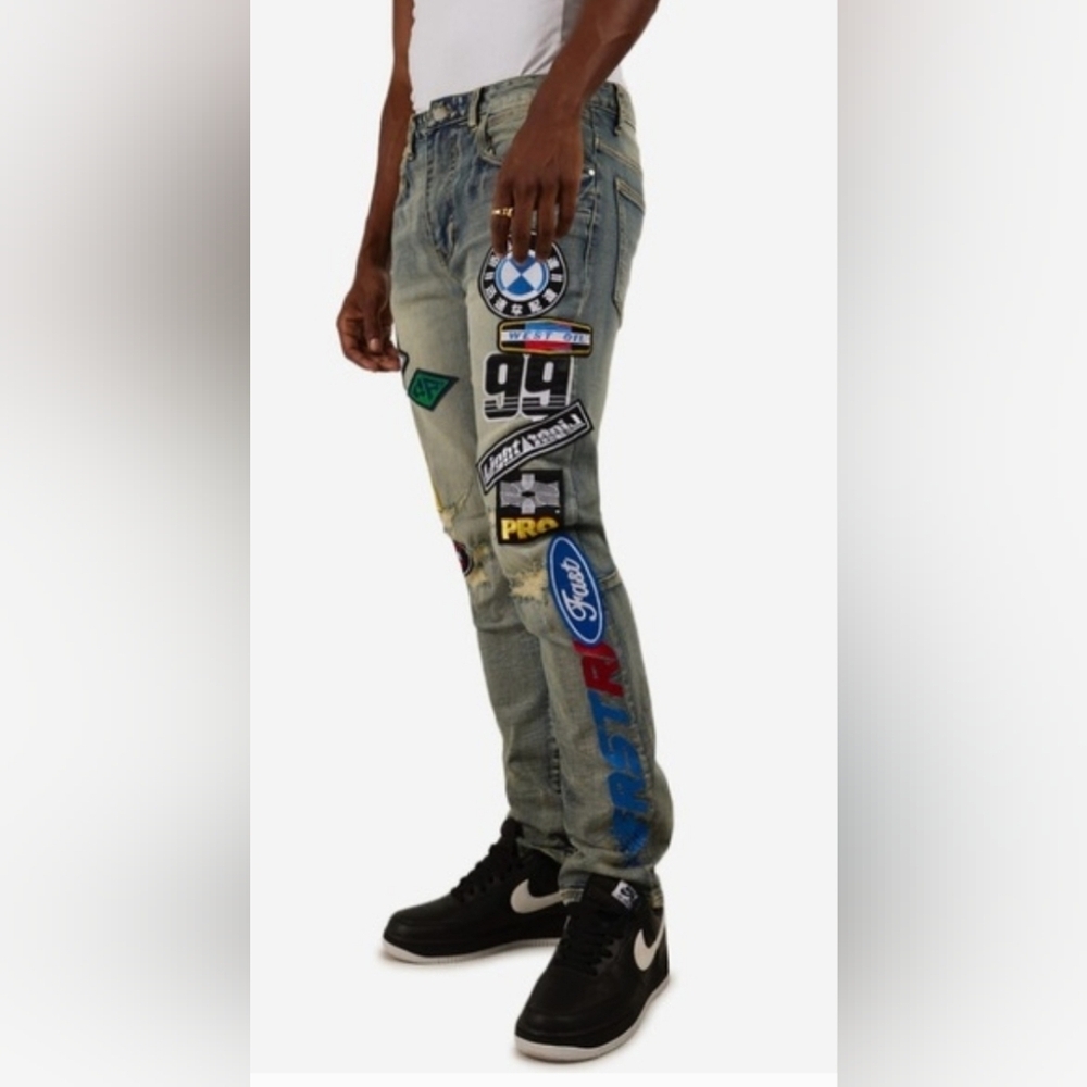 FIRST ROW Graphic Denim Racing Jeans - Picture 2 of 14